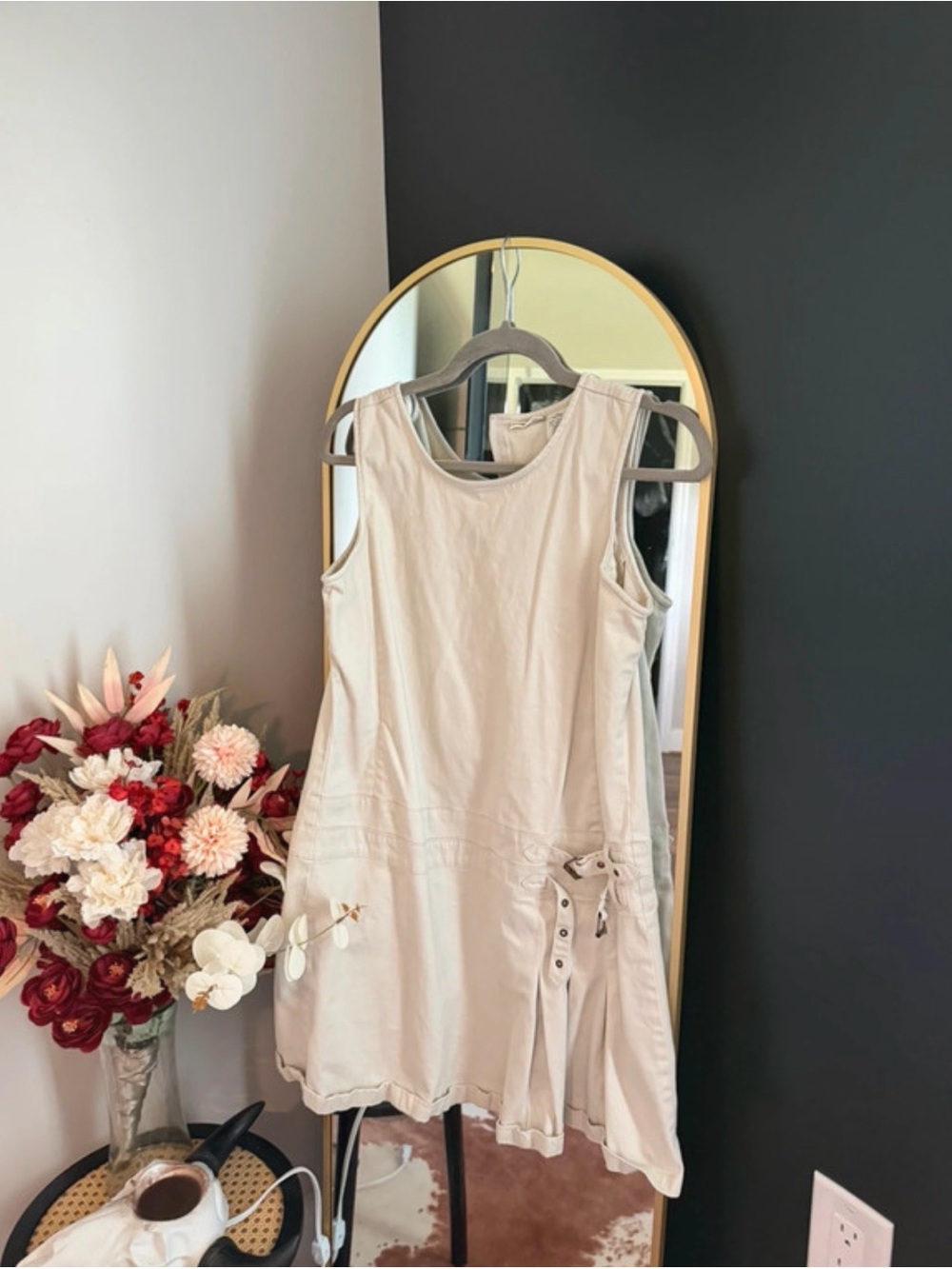 Vintage Cherokee Cream Sleeveless Lace-Up A-Line Dress